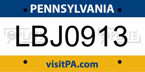 LBJ0913 Pennsylvania License Plate