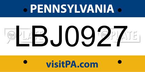 LBJ0927 Pennsylvania License Plate