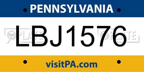 LBJ1576 Pennsylvania License Plate