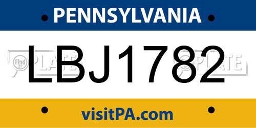 LBJ1782 Pennsylvania License Plate