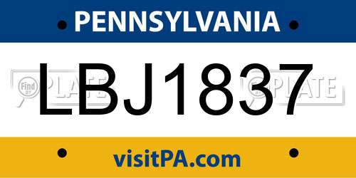 LBJ1837 Pennsylvania License Plate