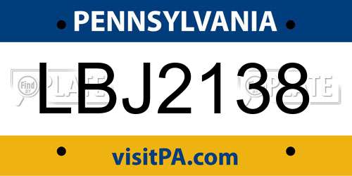 LBJ2138 Pennsylvania License Plate