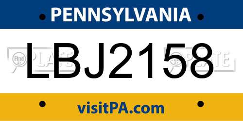 LBJ2158 Pennsylvania License Plate