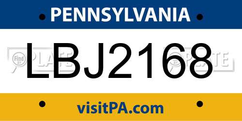 LBJ2168 Pennsylvania License Plate
