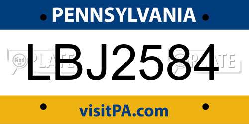 LBJ2584 Pennsylvania License Plate