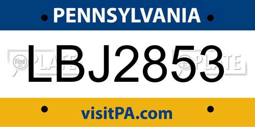 LBJ2853 Pennsylvania License Plate
