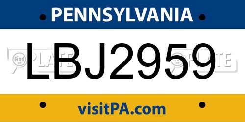 LBJ2959 Pennsylvania License Plate