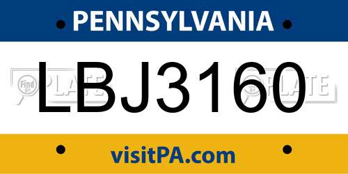 LBJ3160 Pennsylvania License Plate