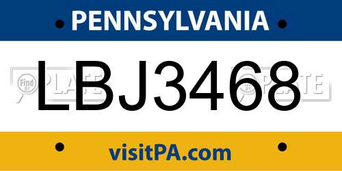 LBJ3468 Pennsylvania License Plate