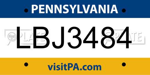 LBJ3484 Pennsylvania License Plate
