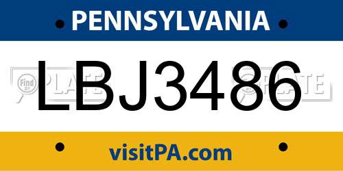 LBJ3486 Pennsylvania License Plate