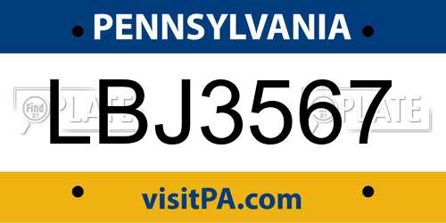 LBJ3567 Pennsylvania License Plate
