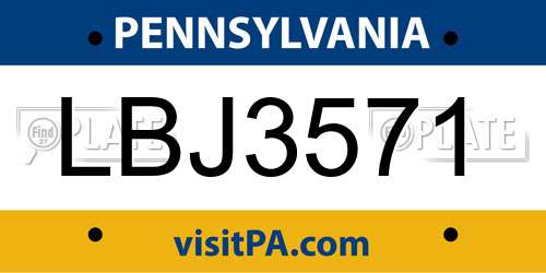 LBJ3571 Pennsylvania License Plate
