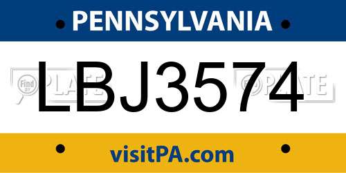 LBJ3574 Pennsylvania License Plate