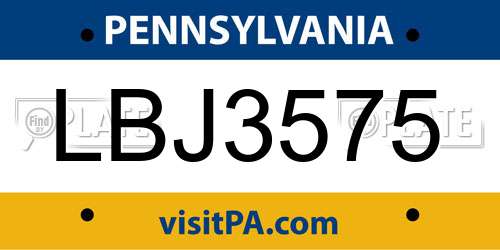 LBJ3575 Pennsylvania License Plate