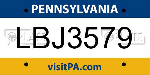 LBJ3579 Pennsylvania License Plate
