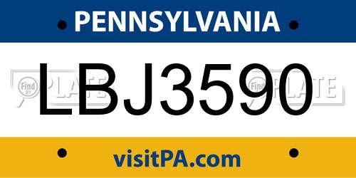 LBJ3590 Pennsylvania License Plate