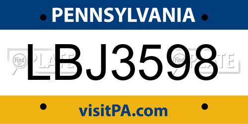 LBJ3598 Pennsylvania License Plate