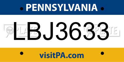LBJ3633 Pennsylvania License Plate