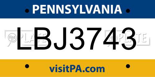 LBJ3743 Pennsylvania License Plate
