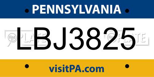 LBJ3825 Pennsylvania License Plate