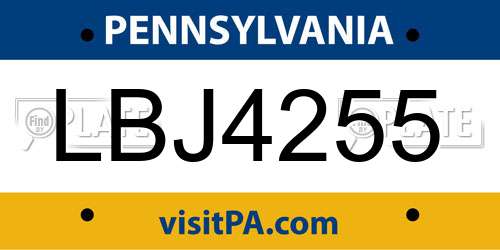 LBJ4255 Pennsylvania License Plate