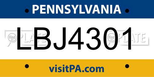 LBJ4301 Pennsylvania License Plate