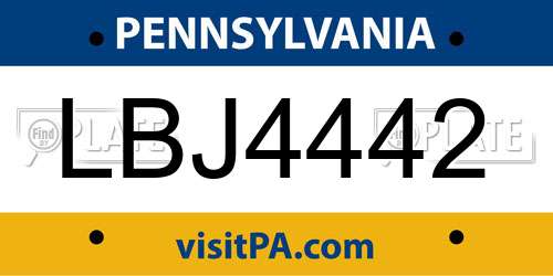 LBJ4442 Pennsylvania License Plate