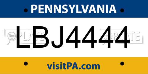 LBJ4444 Pennsylvania License Plate