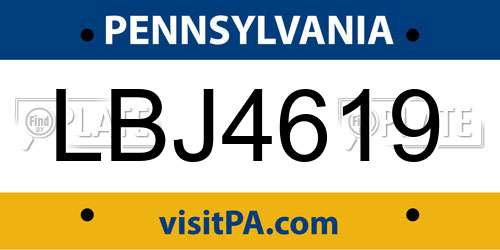 LBJ4619 Pennsylvania License Plate
