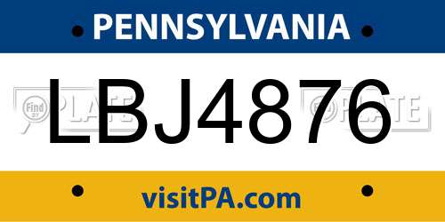 LBJ4876 Pennsylvania License Plate