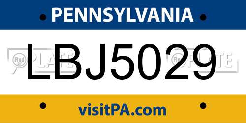 LBJ5029 Pennsylvania License Plate