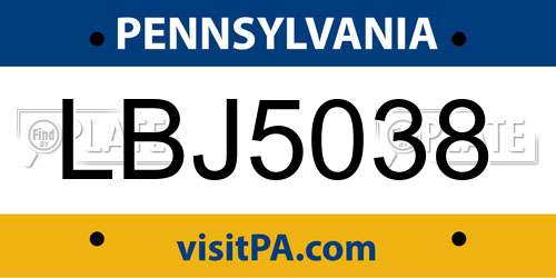LBJ5038 Pennsylvania License Plate