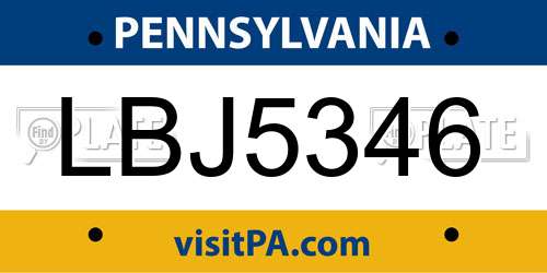 LBJ5346 Pennsylvania License Plate