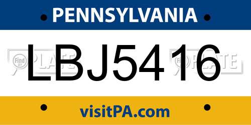LBJ5416 Pennsylvania License Plate