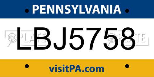 LBJ5758 Pennsylvania License Plate