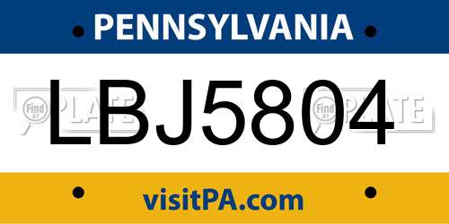 LBJ5804 Pennsylvania License Plate