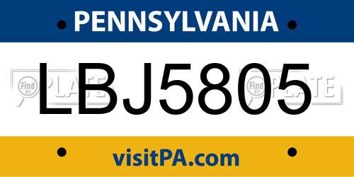 LBJ5805 Pennsylvania License Plate