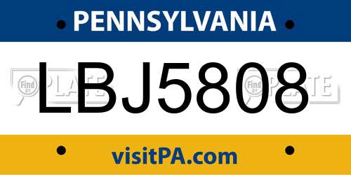 LBJ5808 Pennsylvania License Plate
