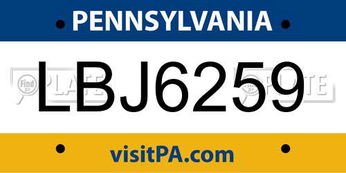 LBJ6259 Pennsylvania License Plate
