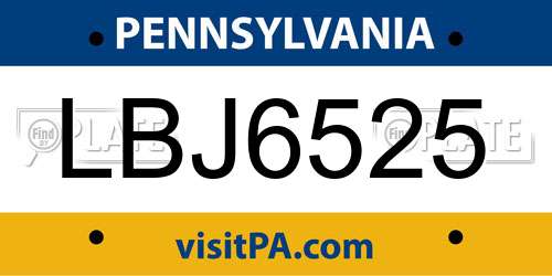 LBJ6525 Pennsylvania License Plate