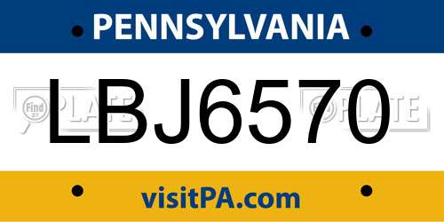 LBJ6570 Pennsylvania License Plate