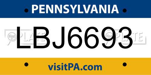 LBJ6693 Pennsylvania License Plate