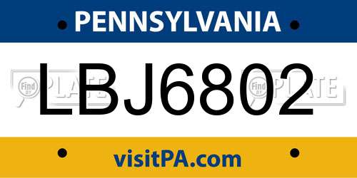 LBJ6802 Pennsylvania License Plate