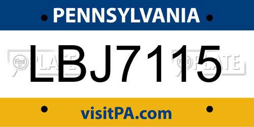 LBJ7115 Pennsylvania License Plate