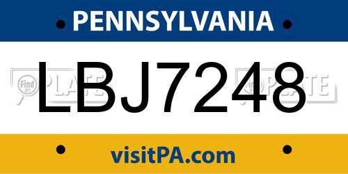 LBJ7248 Pennsylvania License Plate