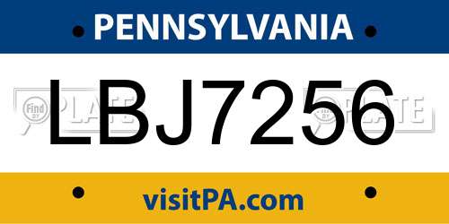 LBJ7256 Pennsylvania License Plate