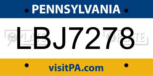 LBJ7278 Pennsylvania License Plate