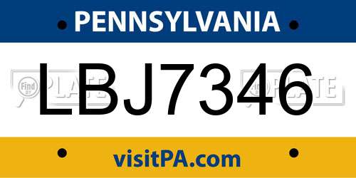LBJ7346 Pennsylvania License Plate