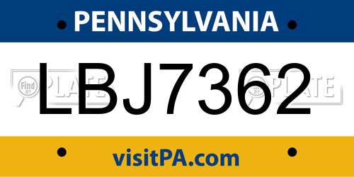 LBJ7362 Pennsylvania License Plate